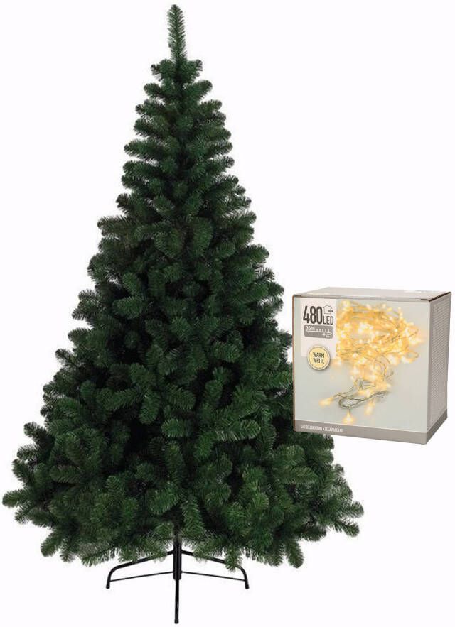 Merkloos Kerstboom 240 cm incl. kerstverlichting lichtsnoer warm wit Kunstkerstboom