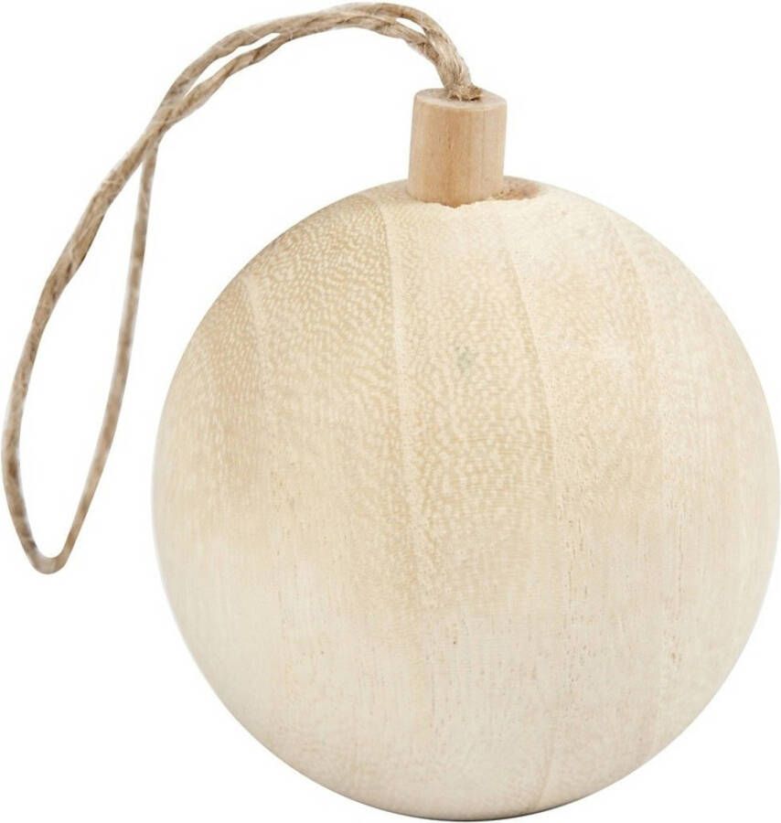 Merkloos Kerstboom decoratie bal van licht hout 6 4 cm Kerstbal