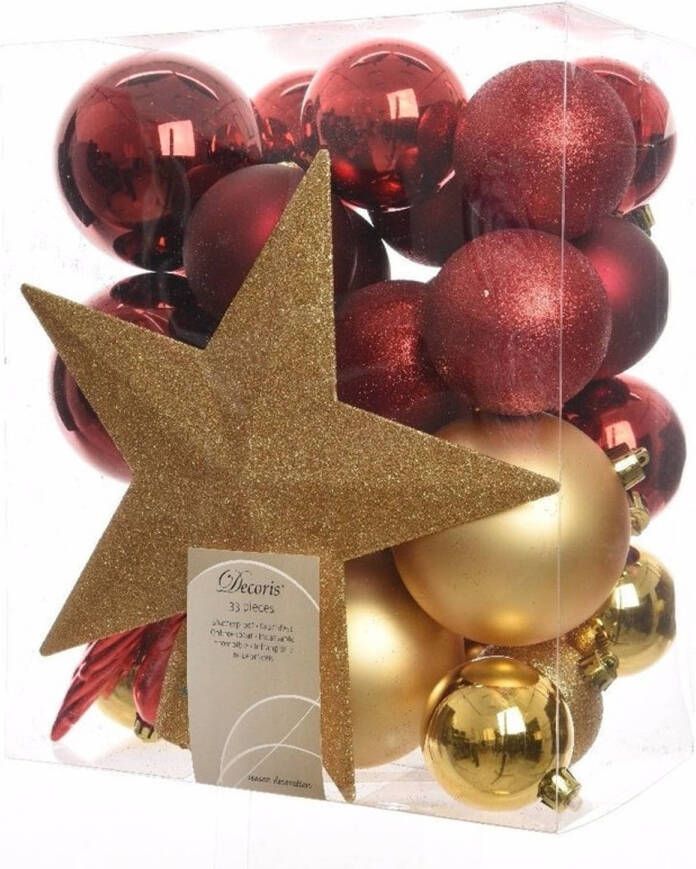 Merkloos Kerstboom decoratie kerstballen set goud rood 33 stuks