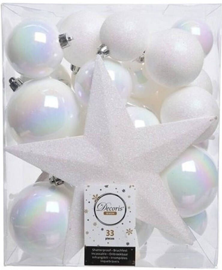 Merkloos Kerstboom decoratie kerstballen set wit 33 stuks