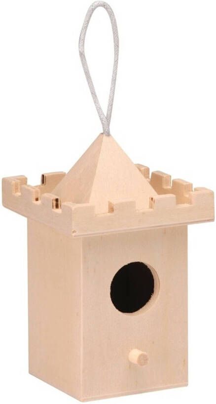 Merkloos Hangdecoratie kerst vogelhuisje kasteeltoren 8 cm Kersthangers