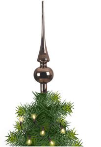 Merkloos Kerstboom glazen piek bruin glans 26 cm kerstboompieken