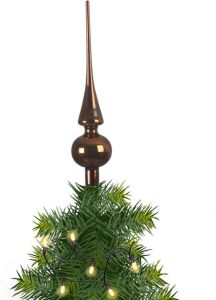 Merkloos Kerstboom glazen piek bruin glans 26 cm kerstboompieken