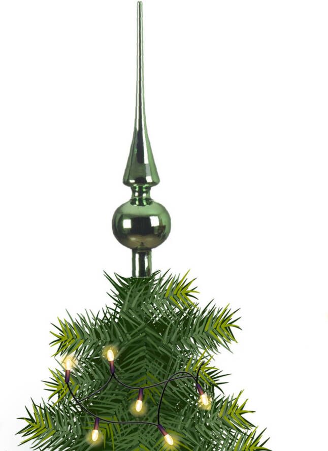 Merkloos Kerstboom glazen piek kerst groen glans 26 cm kerstboompieken