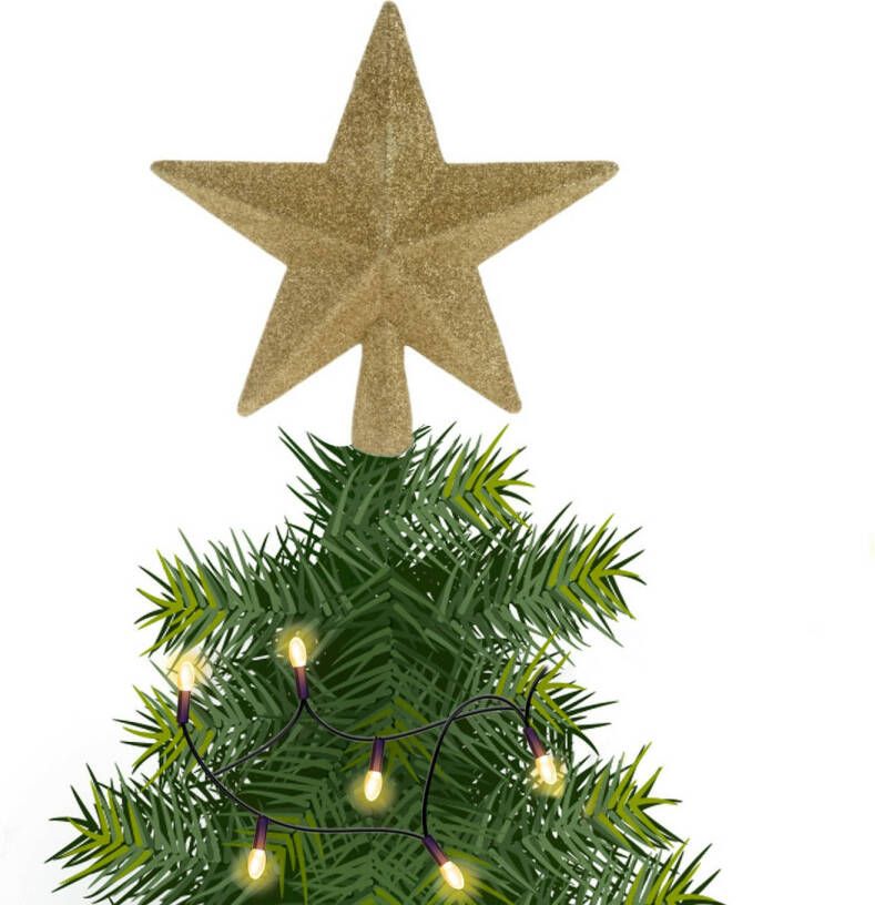 Merkloos Kerstboom piek ster kunststof goud met glitters 19 cm kerstboompieken