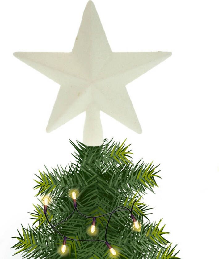 Merkloos Kerstboom piek ster wit met glitters 19 cm kerstboompieken
