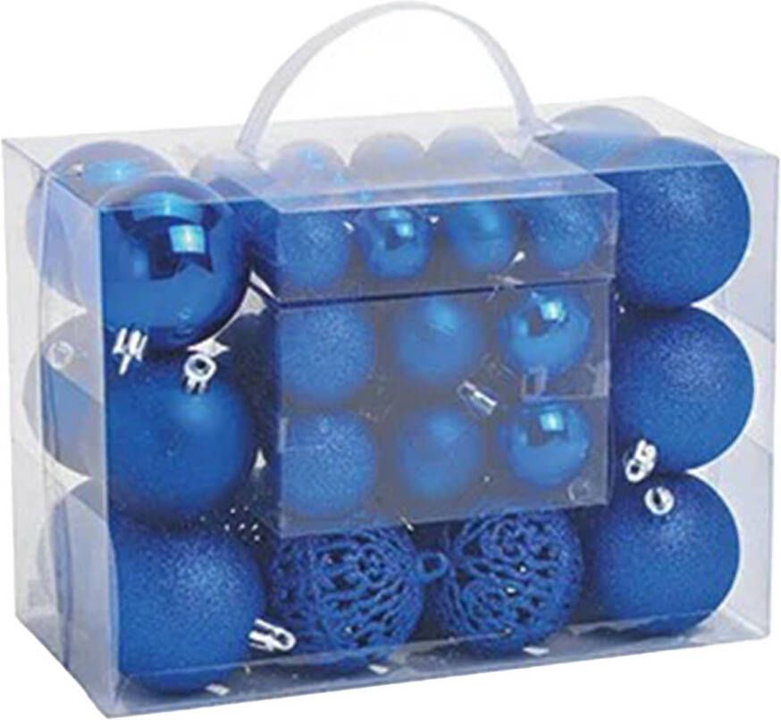Merkloos Kerstboomversiering 50x blauwe plastic kerstballen 3 4 6 cm Kerstbal