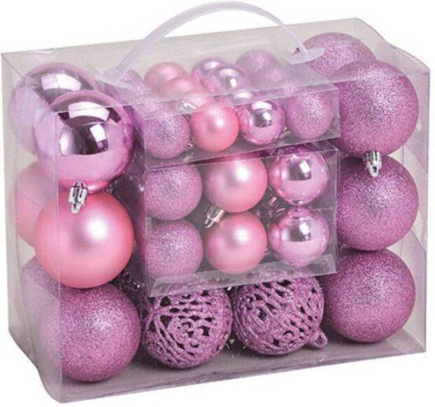 Merkloos Kerstboomversiering 50x roze plastic kerstballen 3 4 6 cm Kerstbal