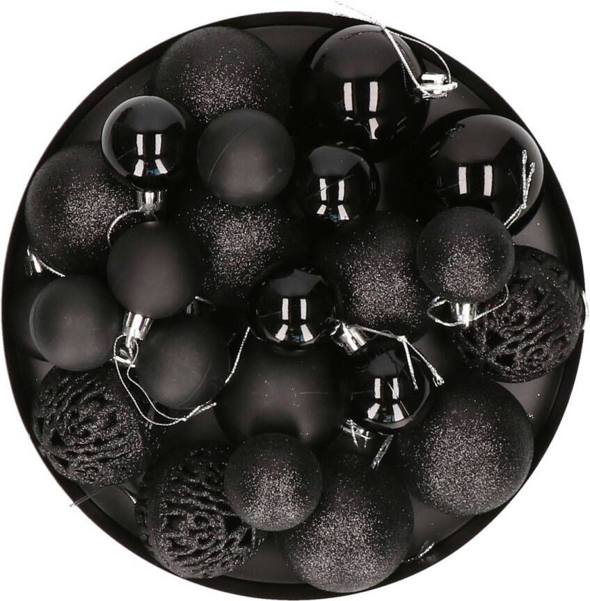 Merkloos Kerstboomversiering 50x zwarte plastic kerstballen Kerstbal