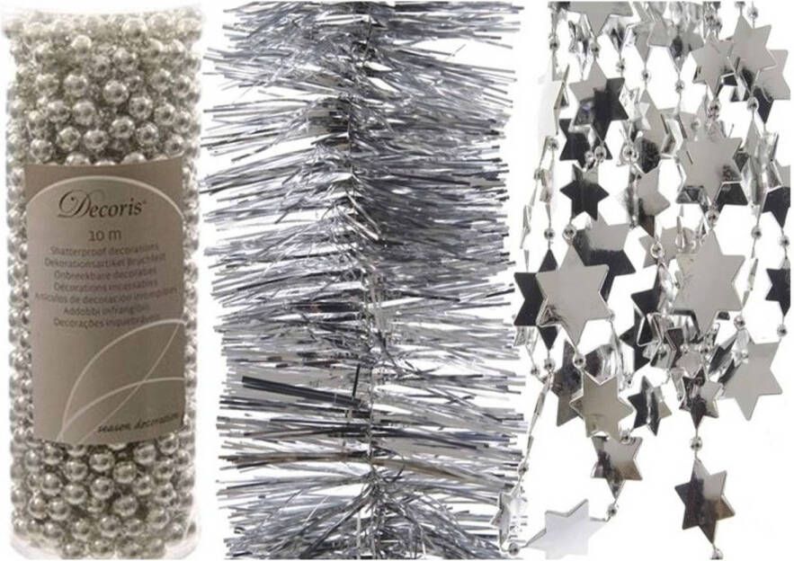 Merkloos Kerstboomversiering slingers set 3x zilveren Kerstslingers