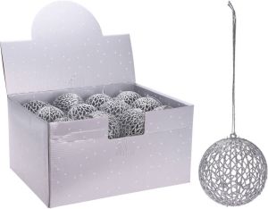 Merkloos Kerstboomversiering zilveren draad kerstballen met glitters 9 cm Kerstbal