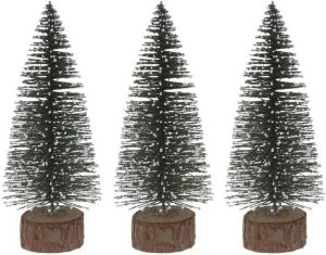 Merkloos 3x Miniatuur kerstboompjes groen 25 cm Kerstdorpen