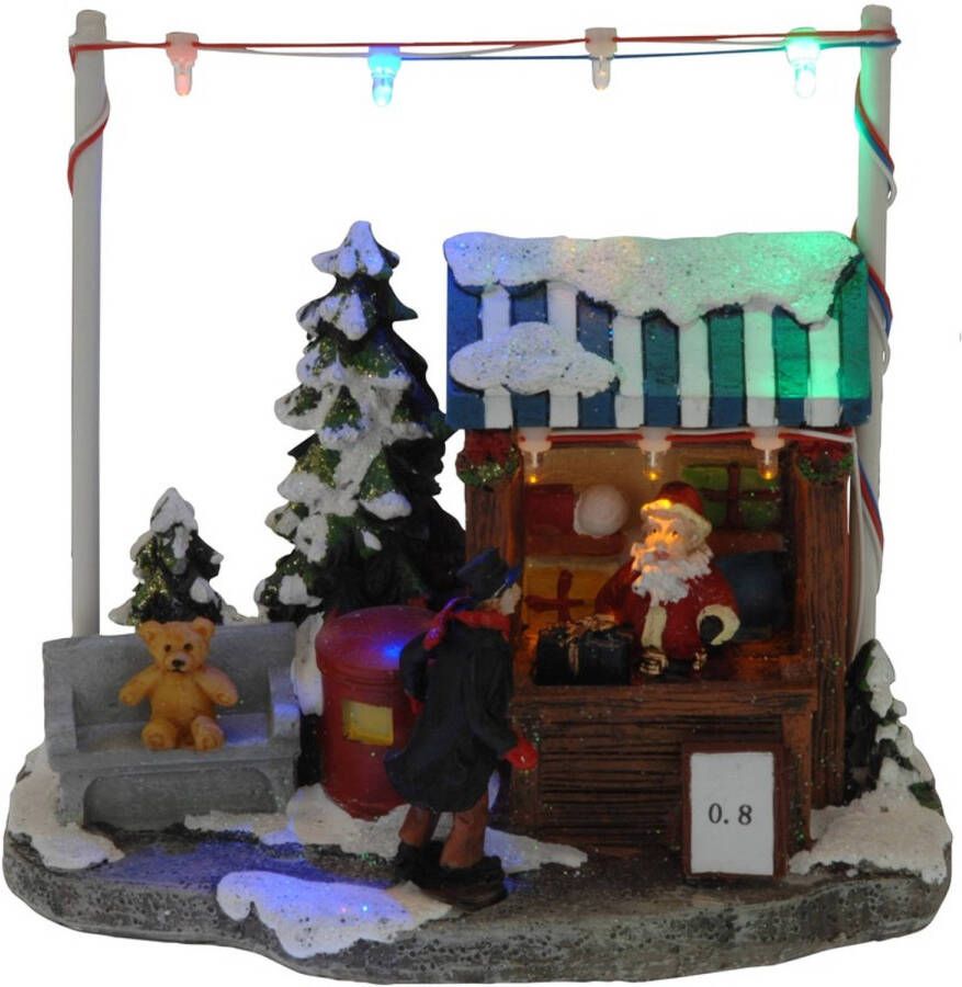 Merkloos Kerstdorp kersthuisje cadeautjes winkel kraam 16 cm met LED lampjes Kerstdorpen