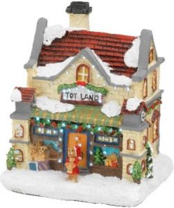 Merkloos Kerstdorp kersthuisjes speelgoedwinkel met verlichting 9 x 11 x 12 5 cm Kerstdorpen