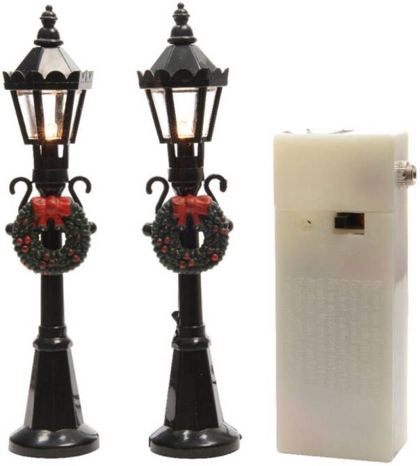 Merkloos Lumineo kerstdorp lantaarns lantaarnpalen 2x st 12 cm Kerstdorpen