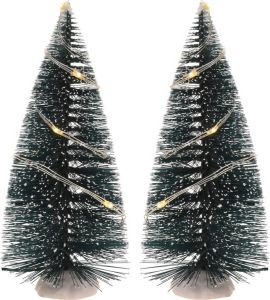 Merkloos Kerstdorp Onderdelen 2x Kerstbomen 15 Cm Met Led Verlichting Kerstdorpen