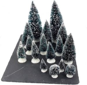Merkloos Kerstdorp onderdelen miniatuur set van 16x boompjes Kerstdorpen