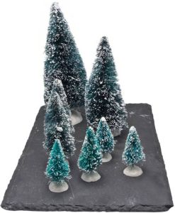 Merkloos Kerstdorp Onderdelen Miniatuur Set Van 8x Mini Boompjes Kerstdorpen