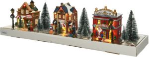 Merkloos Kerstdorp set 17-delig winterlandschap huisjes en figuurtjes met verlichting Kerstdorpen