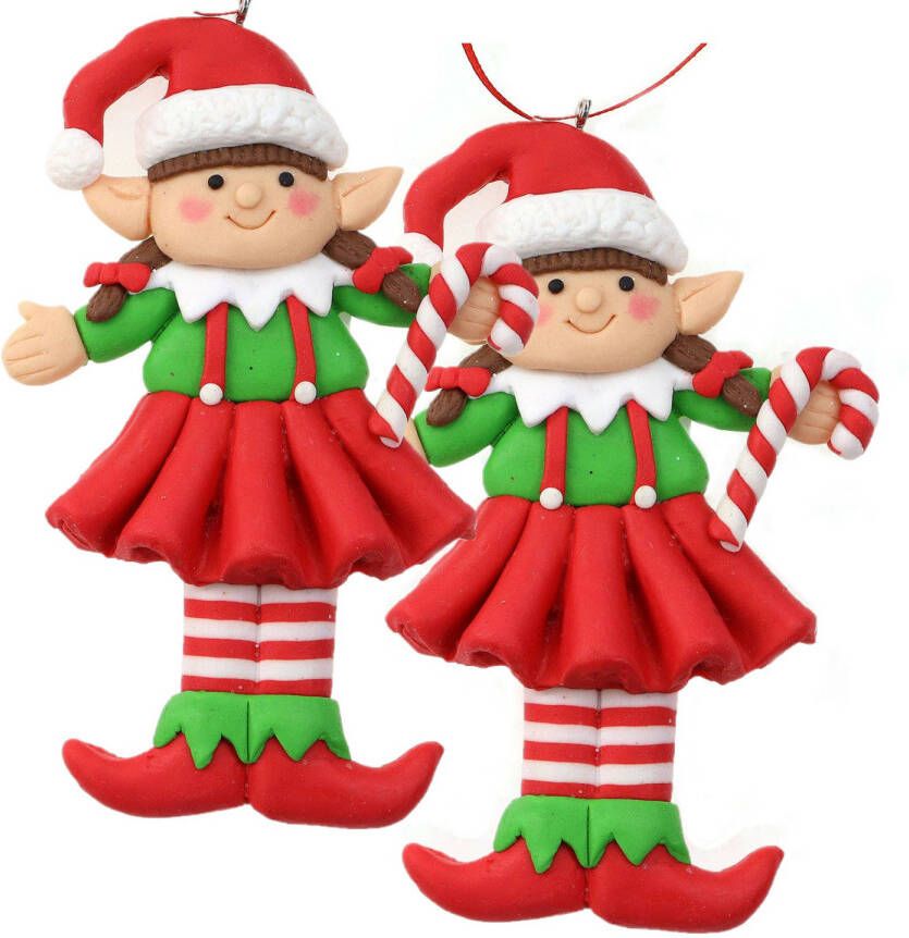 Merkloos Kersthanger kerstelf meisje -2x st- kunststof 11 cm ornament Kersthangers