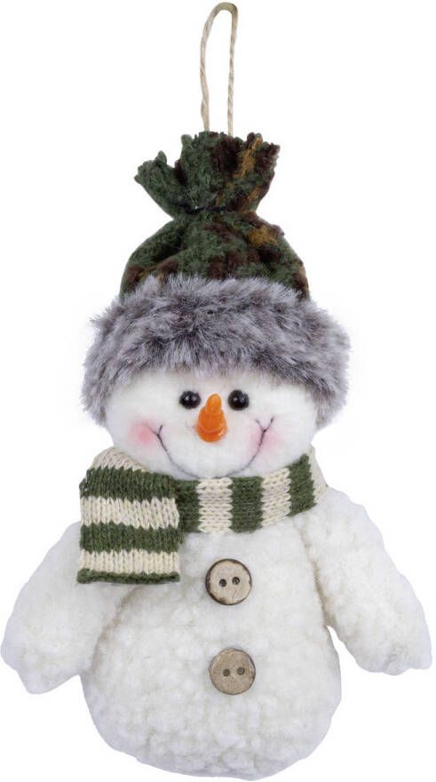 Merkloos Kersthanger pluche sneeuwpop knuffeltje 15 cm Kersthangers