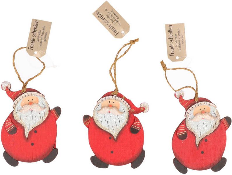 Merkloos Kersthangers set van 6x stuks houten kerstman ornamenten 10 cm Kersthangers