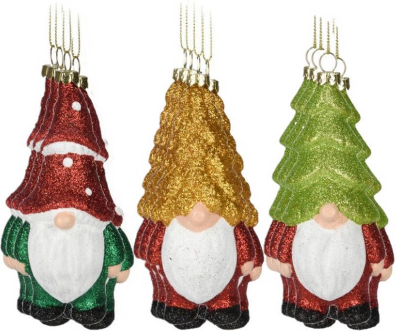 Merkloos Kersthangers gnomes dwergen 12x st- 12 5cm -kunststof -kerstornament Kersthangers
