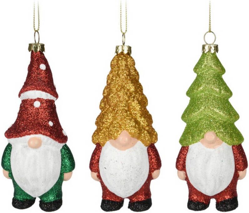 Merkloos Kersthangers gnomes dwergen 3x st- 12 5cm -kunststof -kerstornament Kersthangers