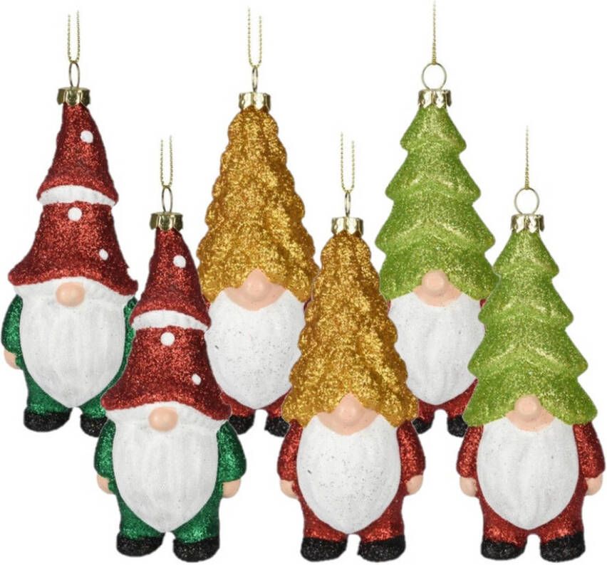 Merkloos Kersthangers gnomes dwergen 6x st- 12 5cm -kunststof -kerstornament Kersthangers