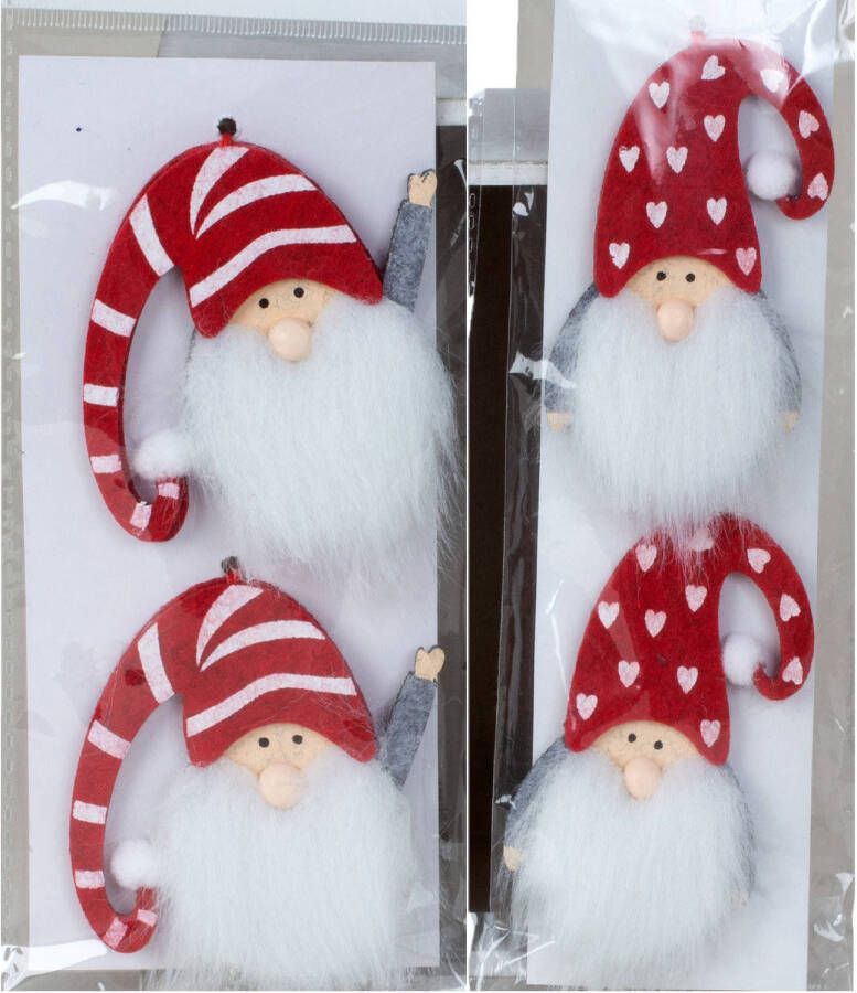 Merkloos Kersthangers gnomes kabouters 4x st- vilt -7 cm kerstornamenten Kersthangers