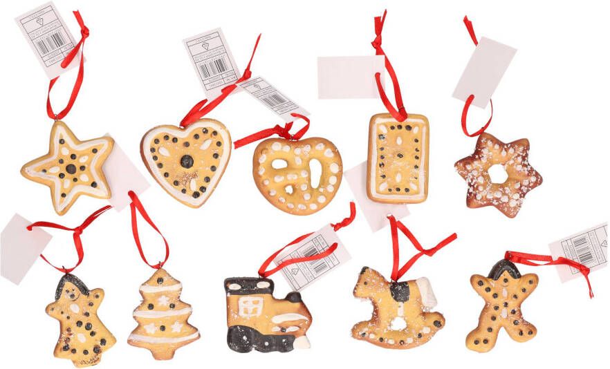 Merkloos Kersthangers set van 10 stuks gingerbread kerstkoekjes ornamenten 5 cm Kersthangers