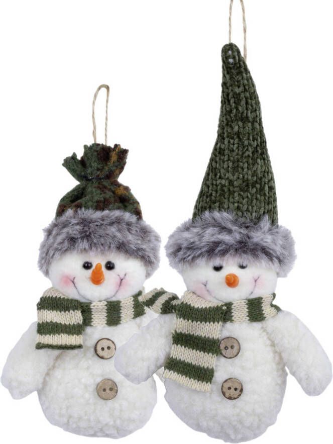 Merkloos Kersthangers kerstornamenten sneeuwpop knuffeltjes 2x- 15 cm -pluche Kersthangers