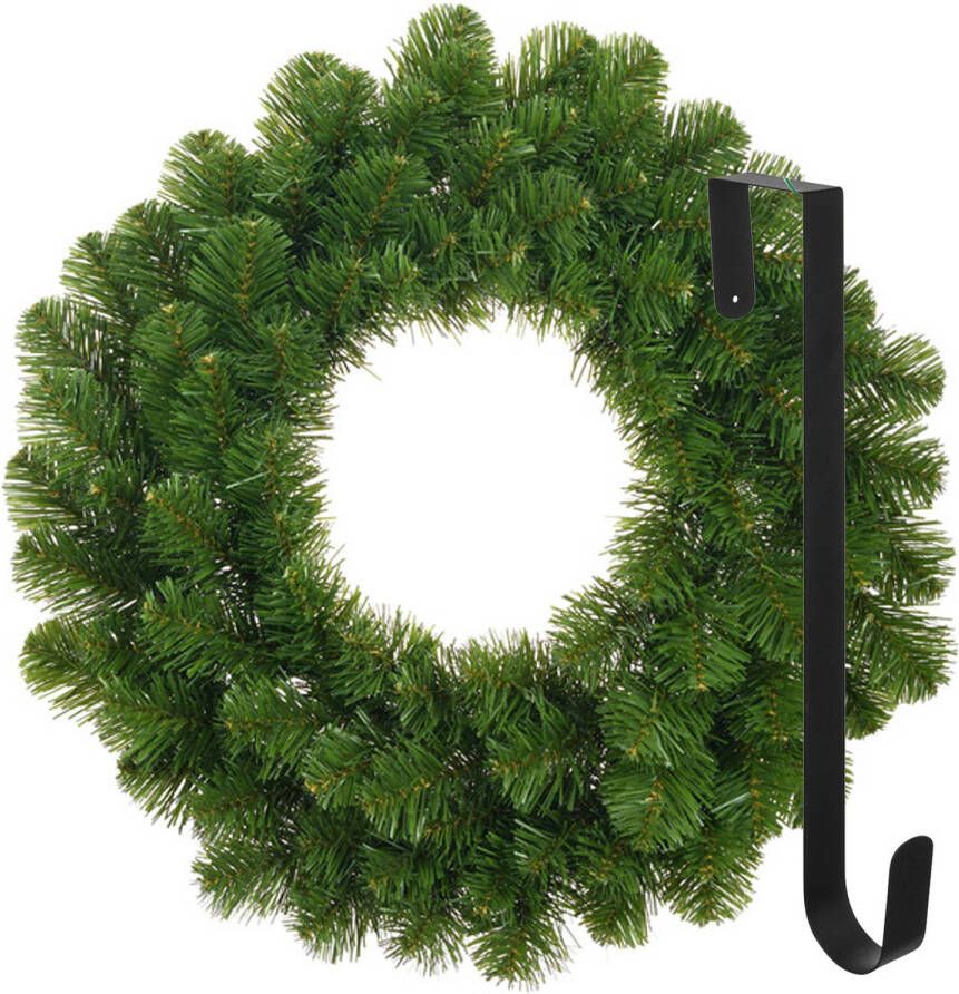 Merkloos Kerstkrans 45 cm groen met hanger ophanghaak kerstversiering Kerstkransen
