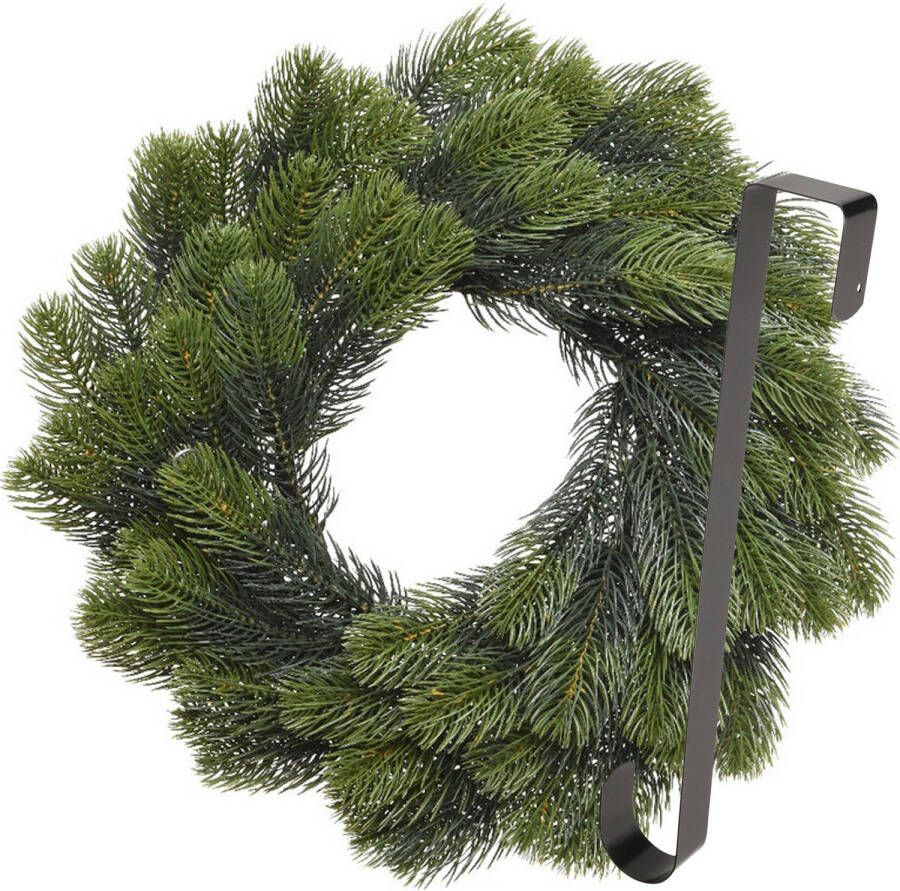 Merkloos Kerstkrans 50 cm groen met zwarte hanger ophanghaak kerstversiering Kerstkransen
