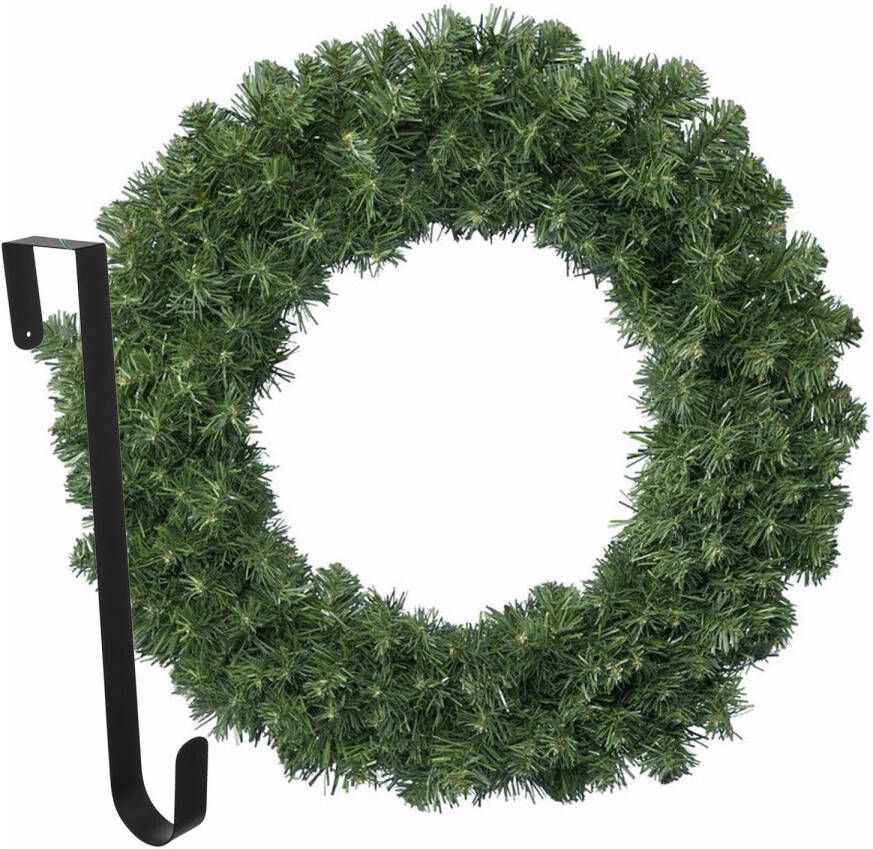 Merkloos Kerstkrans 60 cm groen met hanger ophanghaak kerstversiering Kerstkransen