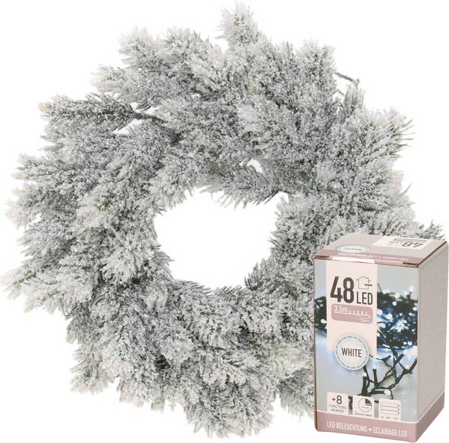 Decoris Kerstkrans met sneeuw 35 cm incl. verlichting helder wit 4m Kerstkransen