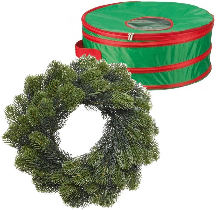 Merkloos Kerstkrans dennenkrans groen 50 cm incl. opbergtas Kerstkransen