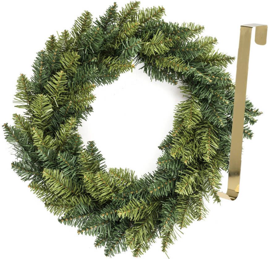 Merkloos Kerstkrans dennenkrans groen incl. hanger 29 5 cm- D40 cm -kunststof Kerstkransen
