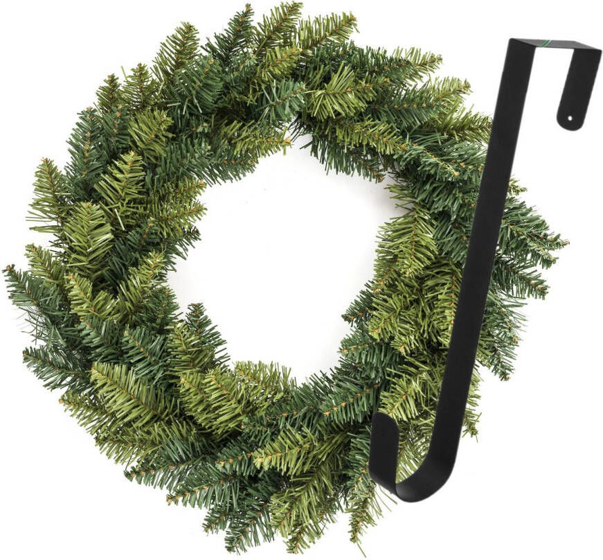 Merkloos Kerstkrans dennenkrans groen incl. hanger 37 5 cm- D40 cm -kunststof Kerstkransen