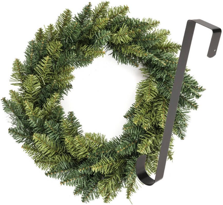 Merkloos Kerstkrans dennenkrans groen incl. hanger 38 cm- D40 cm -kunststof Kerstkransen