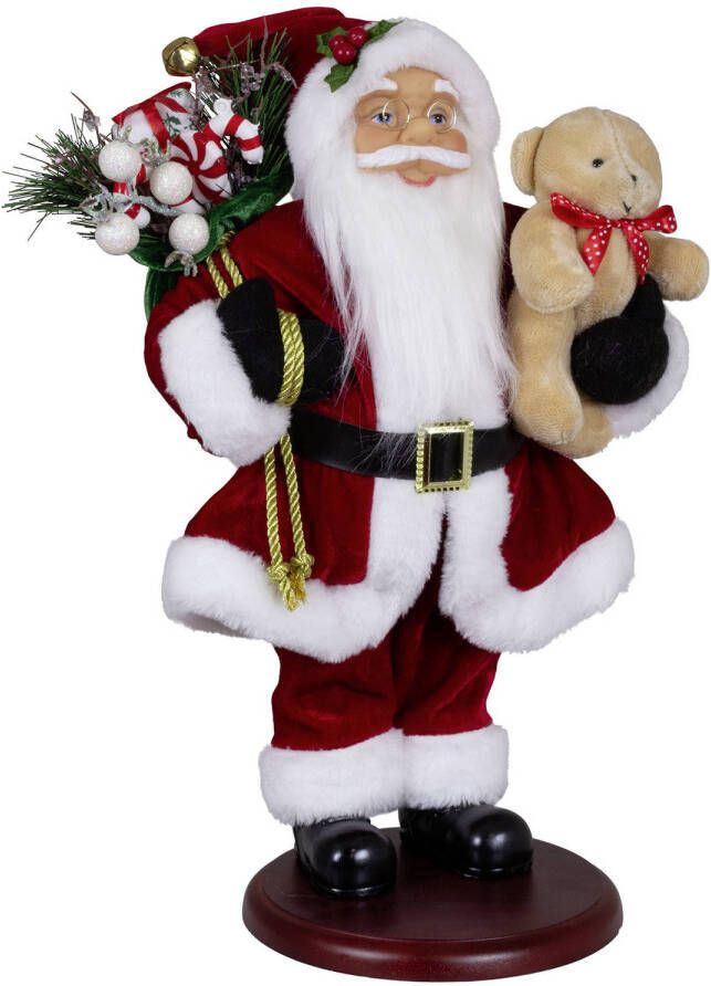 Merkloos Kerstman beeld H45 cm rood staand op sokkel kerstpop Kerstman pop