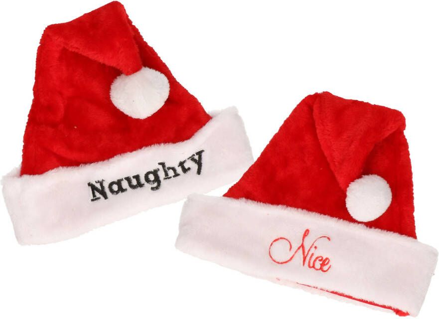 Merkloos Kerstmutsen set Nice en Naughty voor volwassenen Kerstmutsen