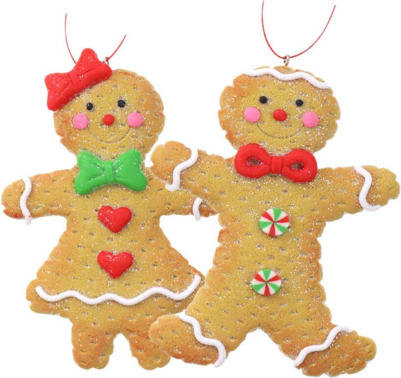 Merkloos Kerstornamenten 2x st-gingerbread peperkoeken kunststof 11 cm Kersthangers