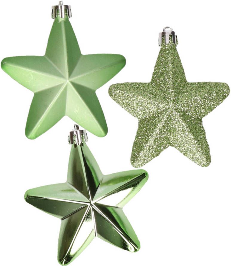 Decoris Kerstornamenten kunststof sterren 6x st groen 7 cm Kersthangers