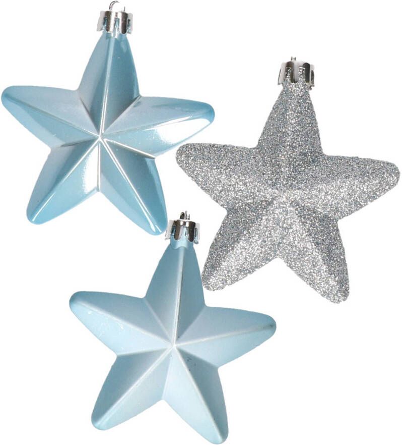 Decoris Kerstornamenten kunststof sterren 6x st lichtblauw 7 cm Kersthangers