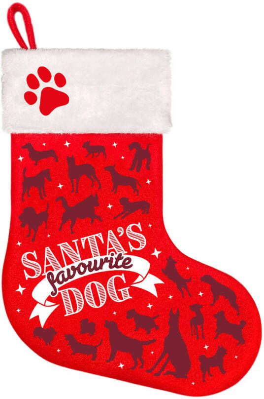 Merkloos Kerstsok voor honden- Favourite dog -37 cm kerstsok voor huisdieren Kerstsokken