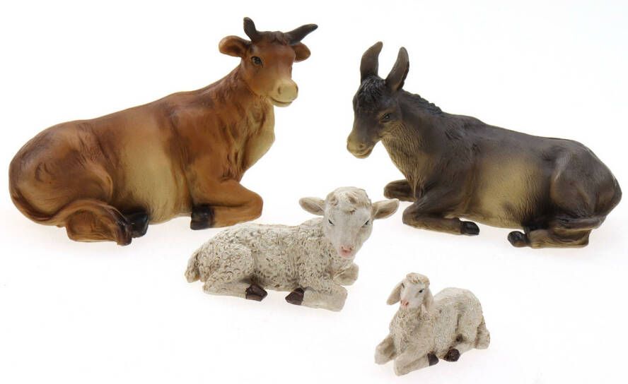 Merkloos Kerststal dieren beeldjes 4x stuks os ezel schaap en lammetjeA  Kerststallen