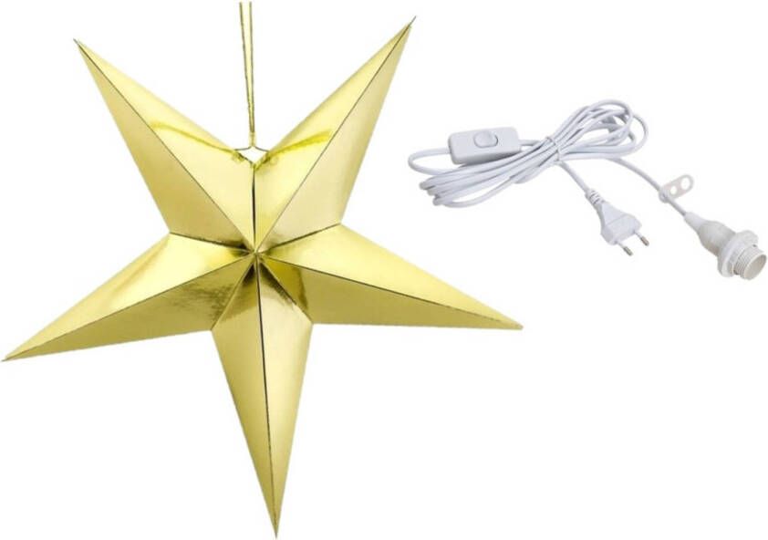 Merkloos Kerstster decoratie gouden ster lampion 70 cm inclusief witte lichtkabel Kerststerren