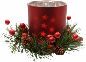 Decoris Kerstdecoratie theelichthouder rood 8 cm Waxinelichtjeshouders