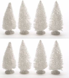 Merkloos Kerstdorp maken besneeuwde decoratie dennenbomen 8 stuks 10 cm Kerstdorpen